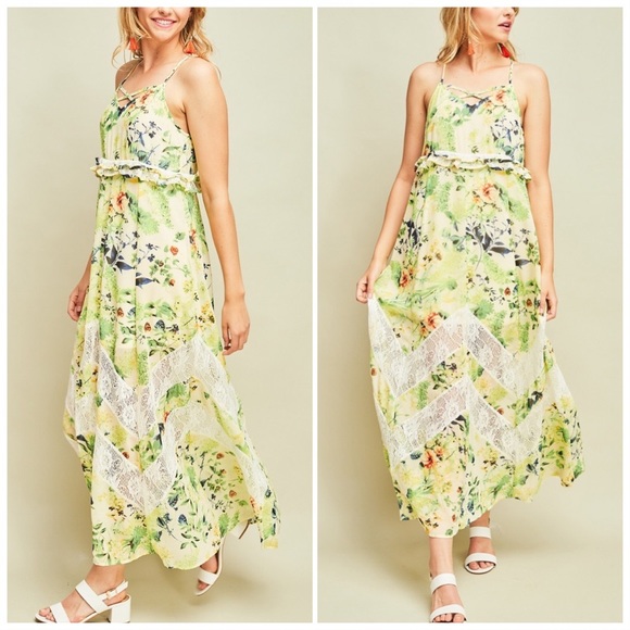 entro Dresses & Skirts - Tropical Lemon Green Resort Maxi Dress